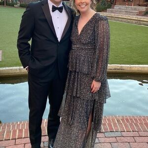 ASTR Anora Black Long Sleeve Tiered Maxi Dress